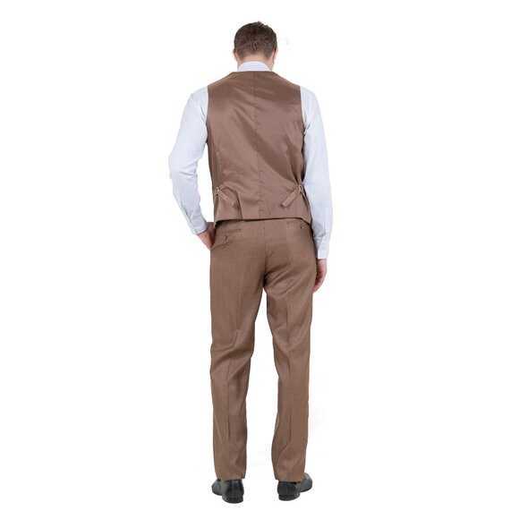 Modern Fit Sharkskin 3pc Men's Suit Set, Toast - Picture 6 of 6